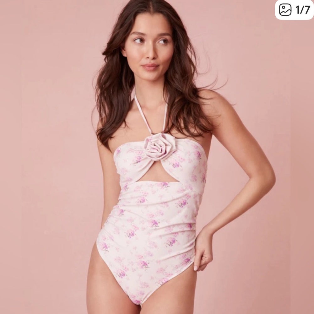 LoveShackFancy Pink Floral One-Piece Swimsuit
